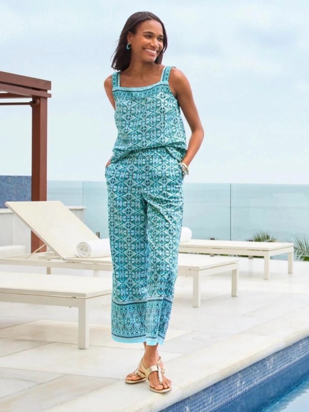 Talbots Aqua Patterned Tank Top